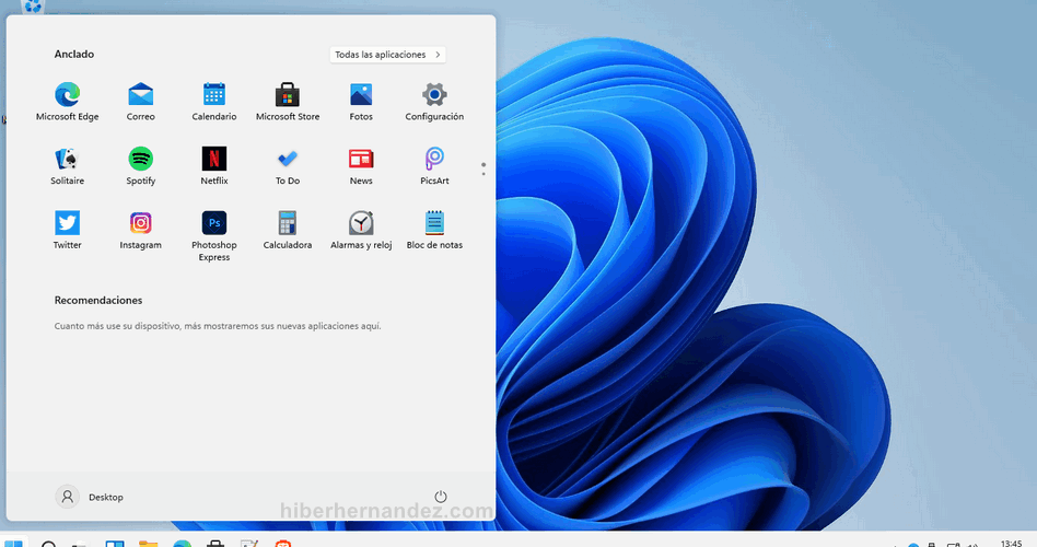 Menú de inicio de Windows 11