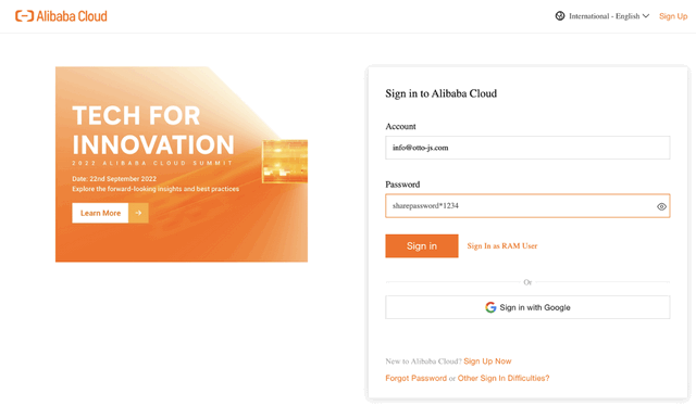 Inicio de sesión en Alibaba